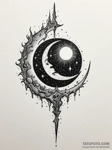 Molten blade beneath shattered moon, tattoo s... - эскиз тату (№1751934309_0, 08.07.2025 00:25) — Tatufoto.com