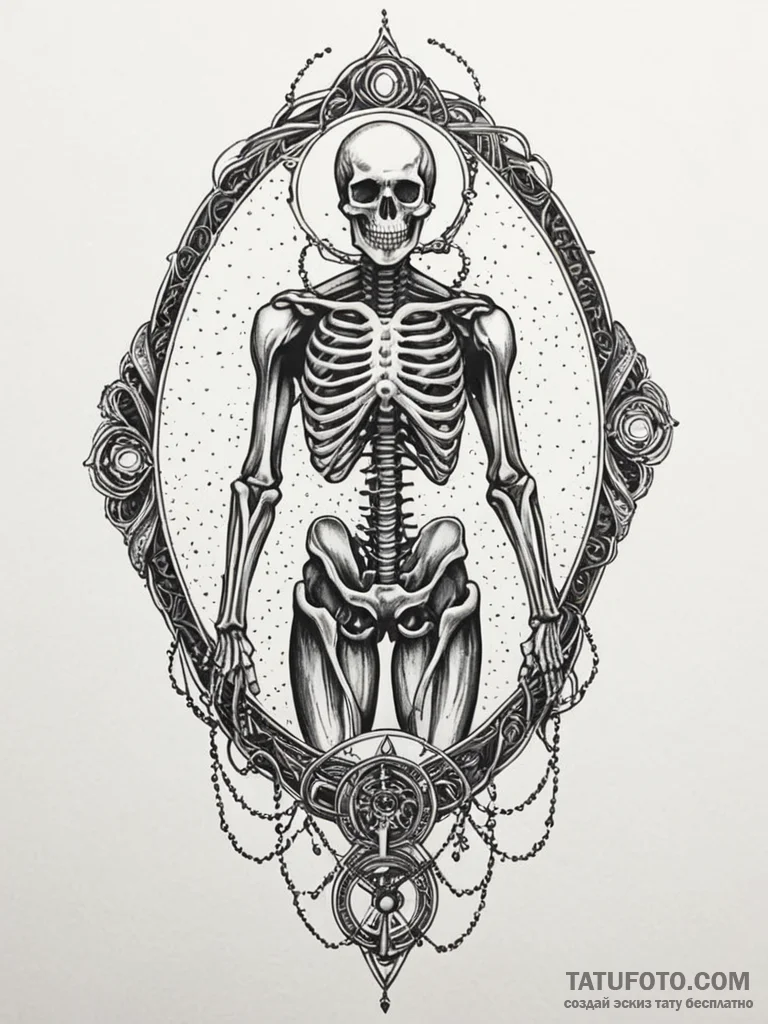 Astral chains binding skeletal figure, tattoo... - эскиз тату (№1751934394_0, 08.07.2025 00:26) — Tatufoto.com