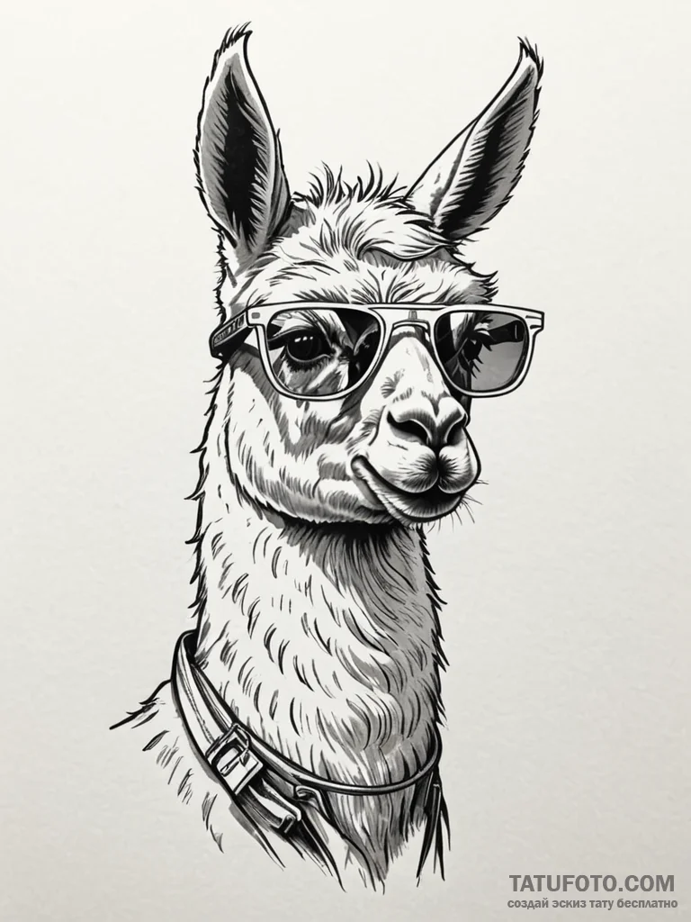Llama wearing futuristic sunglasses, tattoo d... - эскиз тату (№1751934480_0, 08.07.2025 00:28) — Tatufoto.com