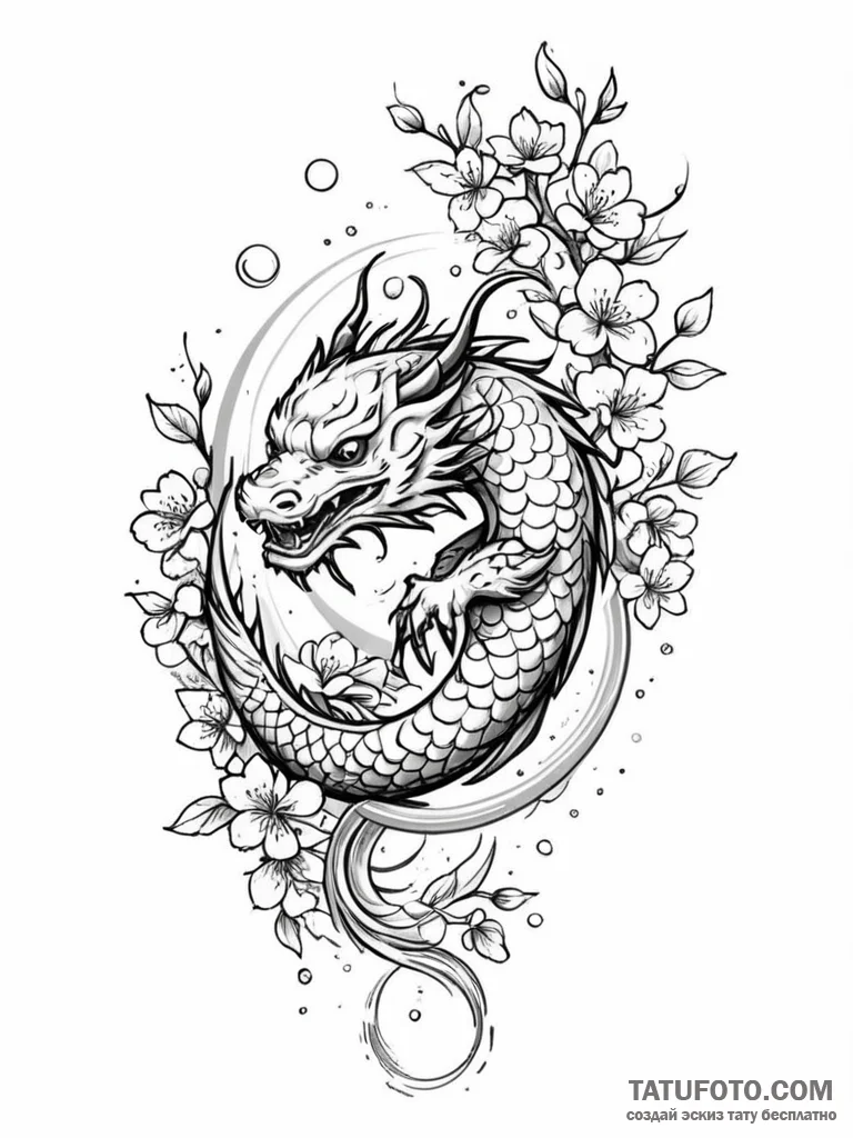 Branch of cherry blossoms with a single, perf... - эскиз тату (№1751934732_0, 08.07.2025 00:32) — Tatufoto.com