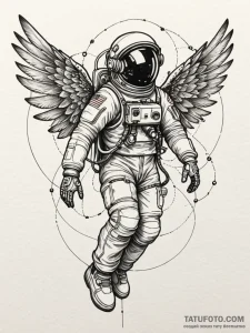 Astronaut with wings made of wires, tattoo dr... - эскиз тату (№1751934816_0, 08.07.2025 00:33) — Tatufoto.com