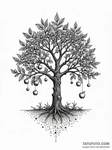 An enchanted apple tree bearing glowing fruit... - эскиз тату (№1751934901_0, 08.07.2025 00:35) — Tatufoto.com