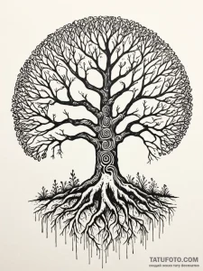 A tree with its roots exposed, forming a laby... - эскиз тату (№1751935068_0, 08.07.2025 00:37) — Tatufoto.com