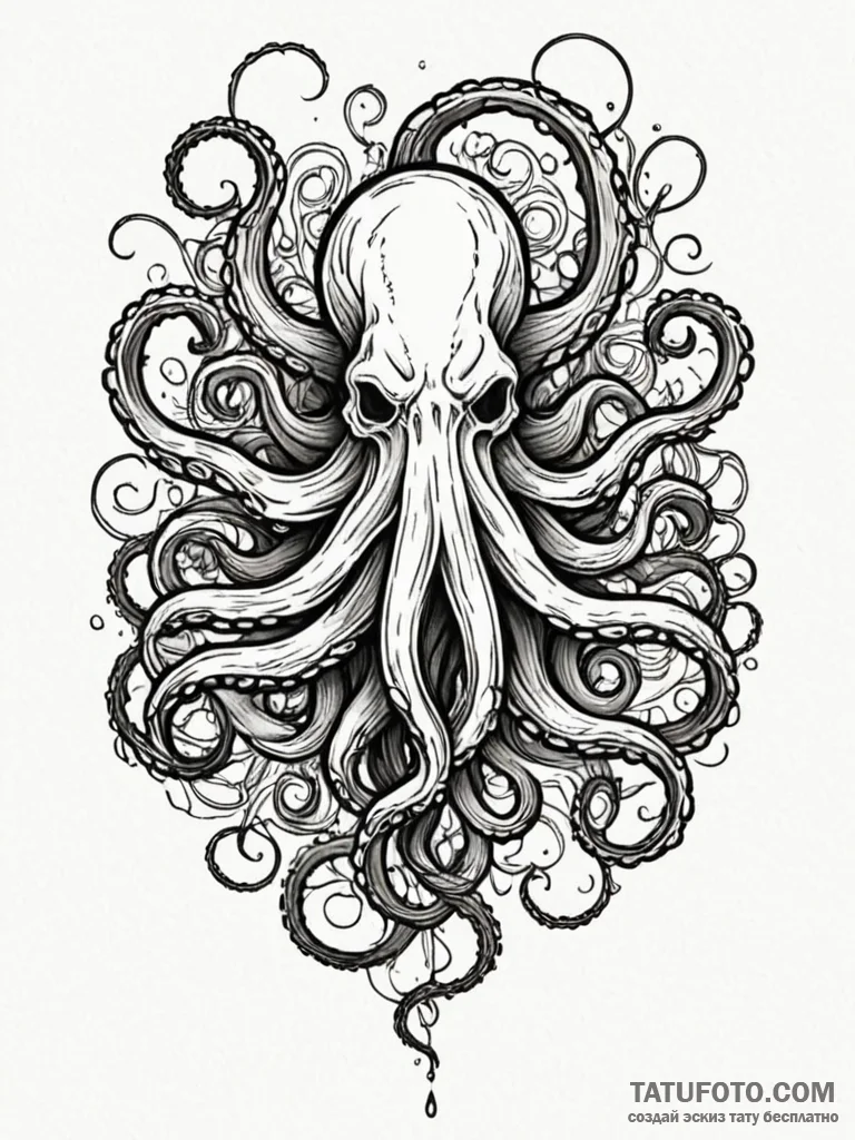 Kraken tendrils beneath spectral bloom, conce... - эскиз тату (№1751935238_0, 08.07.2025 00:40) — Tatufoto.com