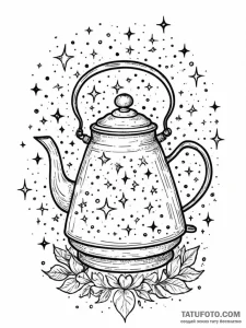 Kettle beneath spectral stars, artistic tatto... - эскиз тату (№1751935826_0, 08.07.2025 00:50) — Tatufoto.com
