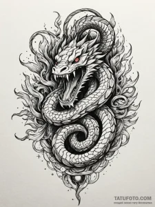 Hidden serpent devouring celestial flame, tat... - эскиз тату (№1751935911_0, 08.07.2025 00:51) — Tatufoto.com