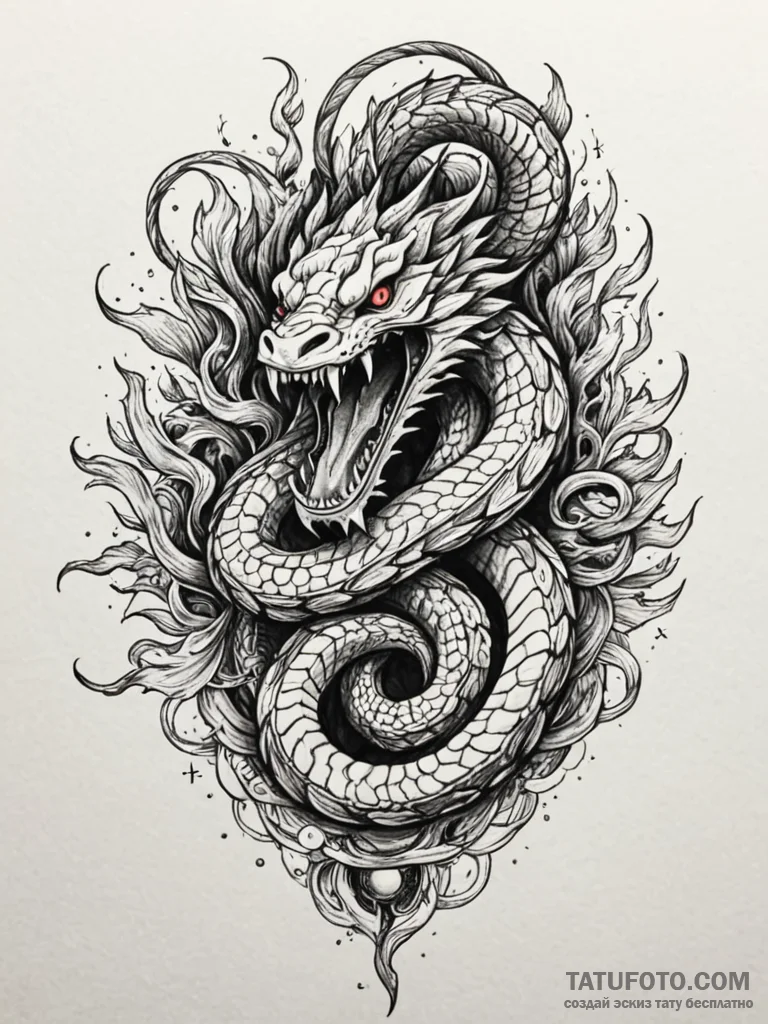 Hidden serpent devouring celestial flame, tat… — эскиз тату (№1751935911_0, 08.07.2025 00:51) — Tatufoto.com