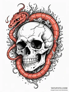 Coral serpent swimming through skull, concept... - эскиз тату (№1751936165_0, 08.07.2025 00:56) — Tatufoto.com