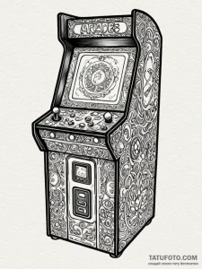 Arcade cabinet with 'insert coin to play' scr... - эскиз тату (№1751936333_0, 08.07.2025 00:58) — Tatufoto.com