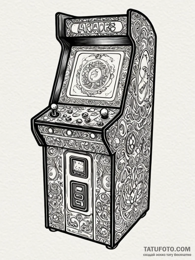 Arcade cabinet with 'insert coin to play' scr... - эскиз тату (№1751936333_0, 08.07.2025 00:58) — Tatufoto.com