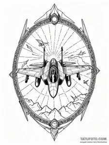 Fighter jet cockpit view, showing a dogfight... - эскиз тату (№1751936417_0, 08.07.2025 01:00) — Tatufoto.com