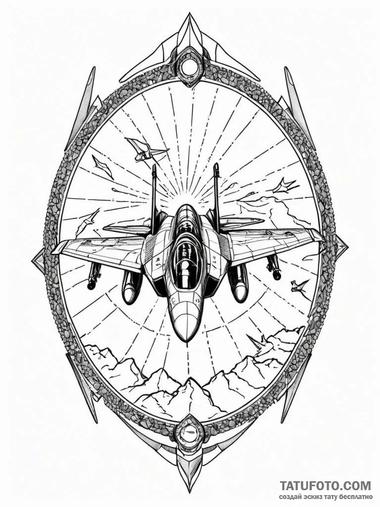 Fighter jet cockpit view, showing a dogfight... - эскиз тату (№1751936417_0, 08.07.2025 01:00) — Tatufoto.com
