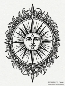 Sun wheel bound in thorned vines, concept art... - эскиз тату (№1751936586_0, 08.07.2025 01:03) — Tatufoto.com