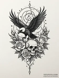 Ice raven flying through storm, tattoo drawin... - эскиз тату (№1751936671_0, 08.07.2025 01:04) — Tatufoto.com