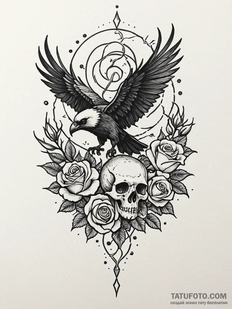 Ice raven flying through storm, tattoo drawin... - эскиз тату (№1751936671_0, 08.07.2025 01:04) — Tatufoto.com