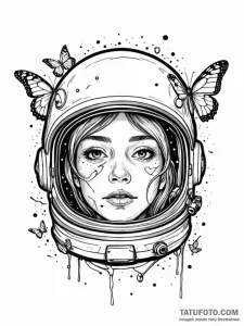Astronaut helmet with cracked visor and butte... - эскиз тату (№1751936756_0, 08.07.2025 01:05) — Tatufoto.com