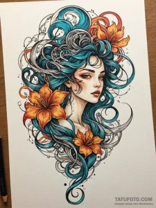 An abstract painting with swirling vibrant co... - эскиз тату (№1751937258_0, 08.07.2025 01:14) — Tatufoto.com