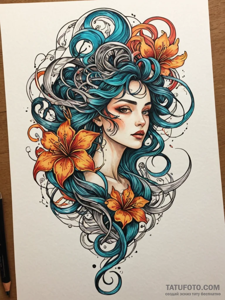 An abstract painting with swirling vibrant co... - эскиз тату (№1751937258_0, 08.07.2025 01:14) — Tatufoto.com