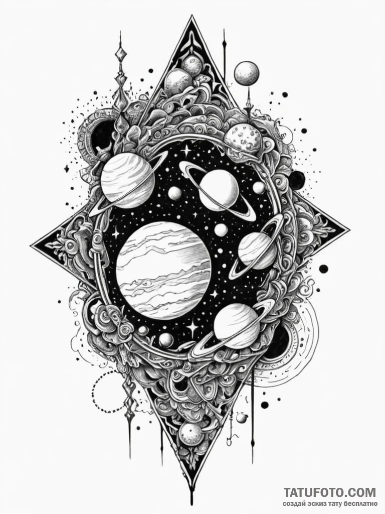 Planets, tattoo line art, highly detailed, in... - эскиз тату (№1751937511_0, 08.07.2025 01:18) — Tatufoto.com
