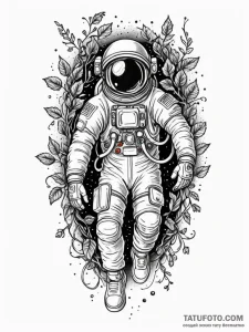 Astronaut trapped in vines, tattoo flash shee... - эскиз тату (№1751937595_0, 08.07.2025 01:19) — Tatufoto.com