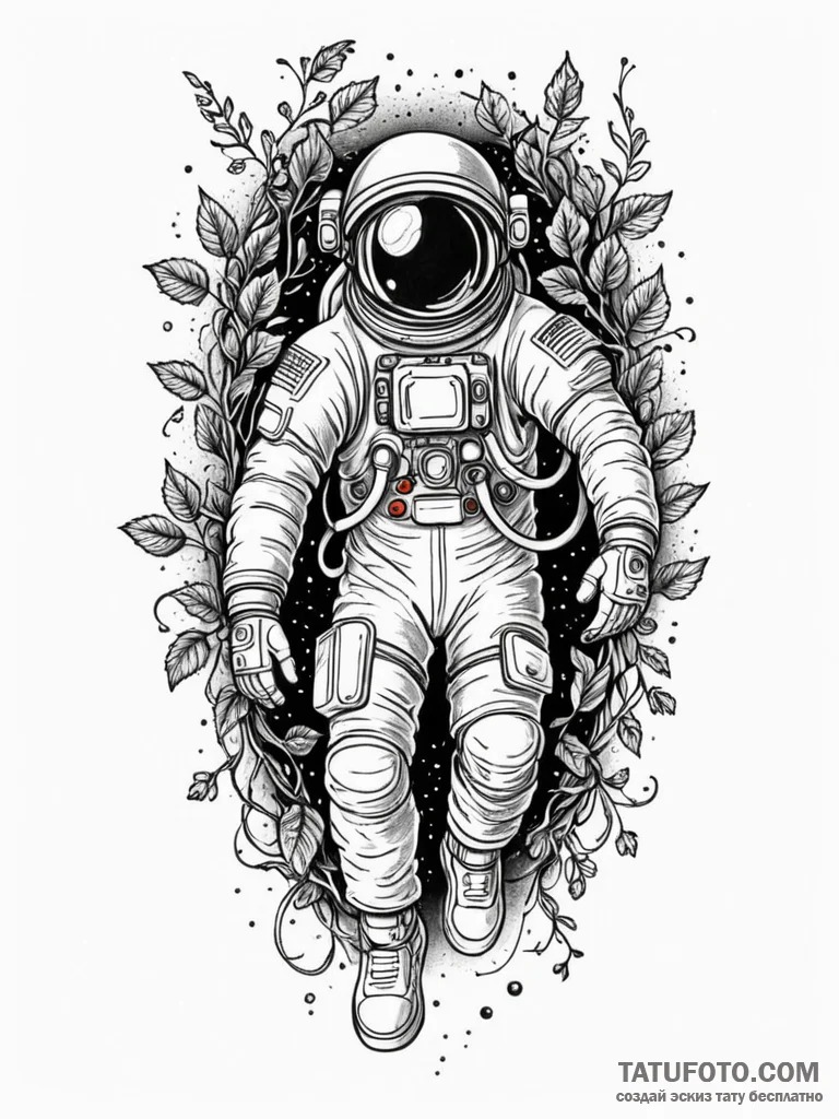 Astronaut trapped in vines, tattoo flash shee… — эскиз тату (№1751937595_0, 08.07.2025 01:19) — Tatufoto.com