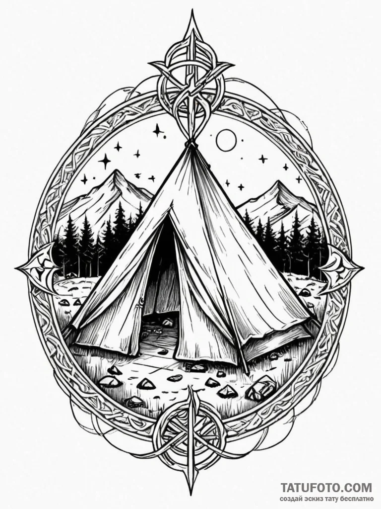 Orcish tent encircled by runes, tattoo drawin... - эскиз тату (№1751937887_0, 08.07.2025 01:24) — Tatufoto.com