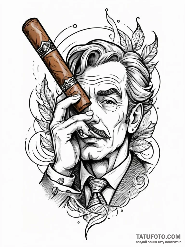 Desktop humidor with a fine cigar, tattoo lin... - эскиз тату (№1751937971_0, 08.07.2025 01:26) — Tatufoto.com