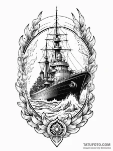 Battleship firing a broadside, with shells of... - эскиз тату (№1751938562_0, 08.07.2025 01:36) — Tatufoto.com