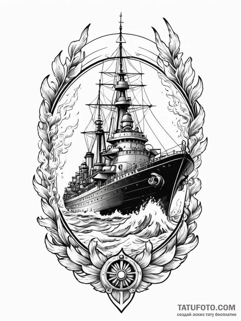 Battleship firing a broadside, with shells of… — эскиз тату (№1751938562_0, 08.07.2025 01:36) — Tatufoto.com