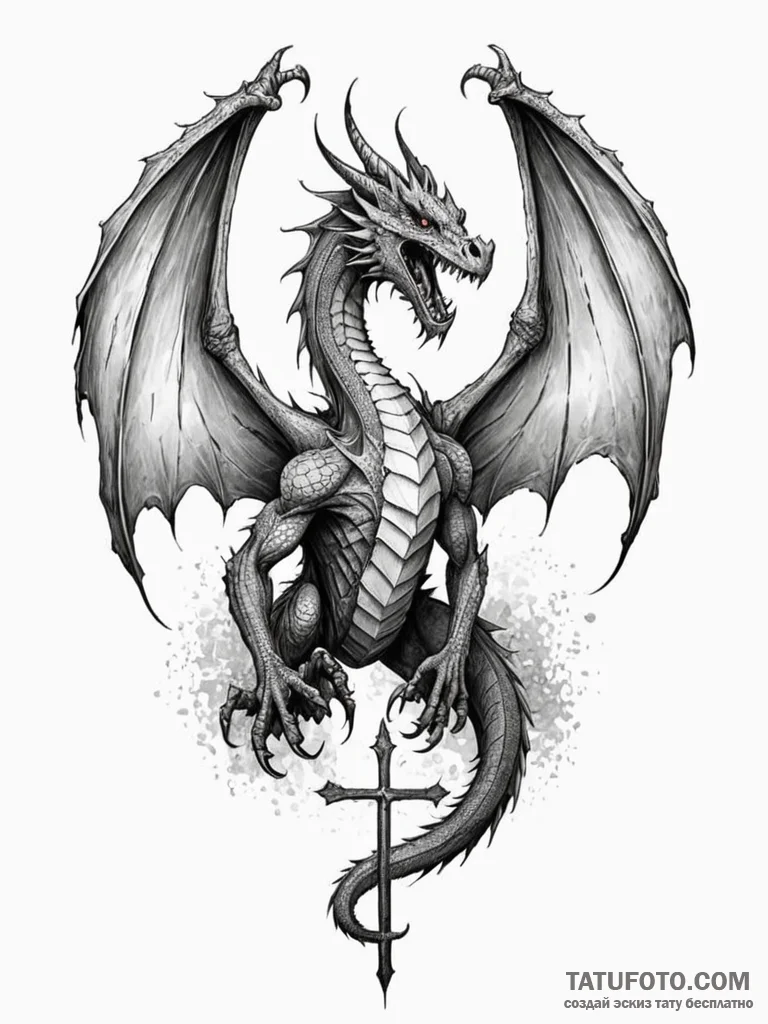 Ashen dragon with cracked wings, concept art... - эскиз тату (№1751938731_0, 08.07.2025 01:38) — Tatufoto.com