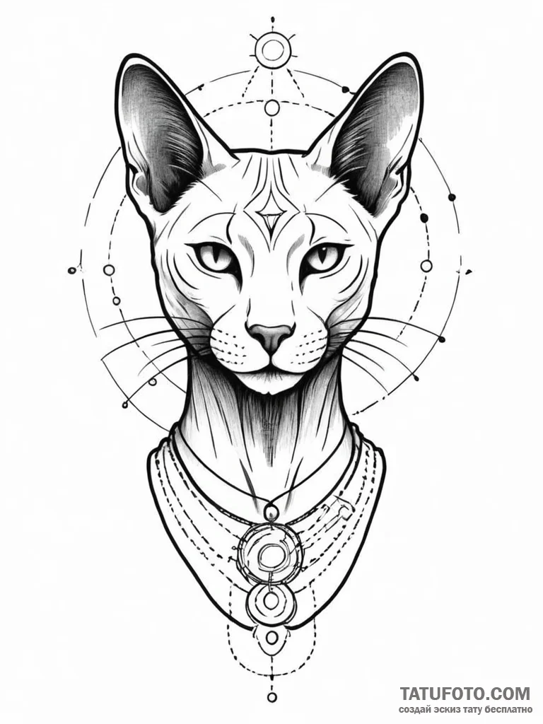 Bastet silhouette filled with a star map, ink... - эскиз тату (№1751938815_0, 08.07.2025 01:40) — Tatufoto.com