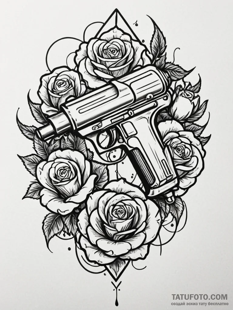 Retro-futuristic ray gun, tattoo flash sheet... - эскиз тату (№1751938900_0, 08.07.2025 01:41) — Tatufoto.com