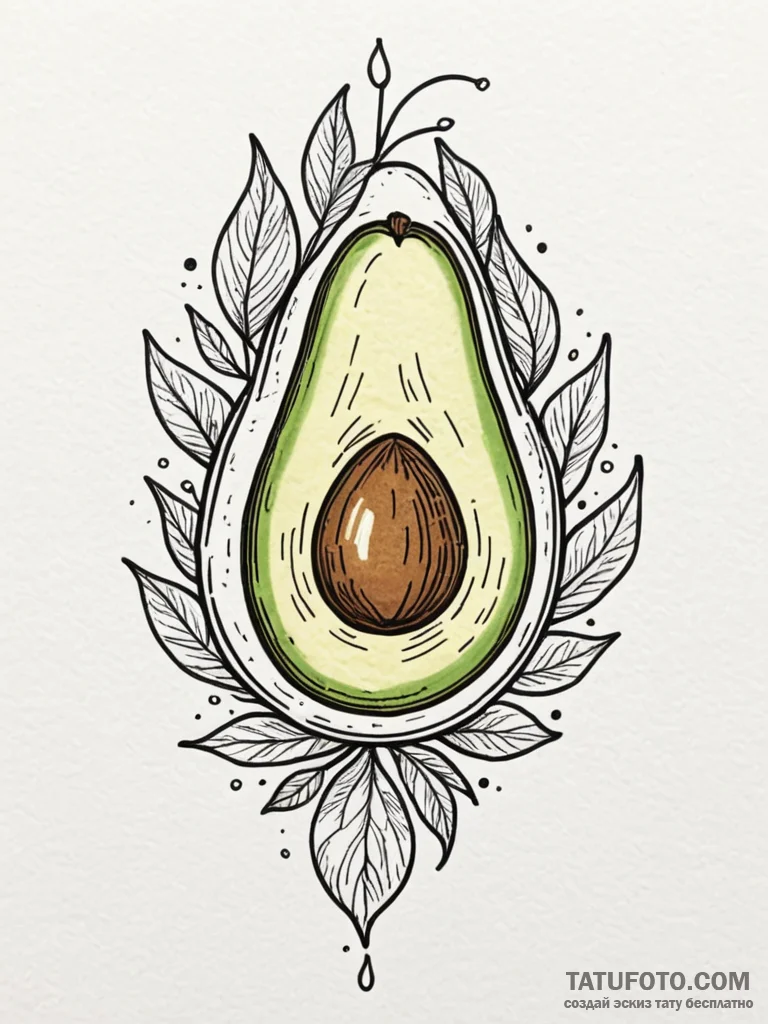 Avocado stone with a tiny, growing sprout, ta... - эскиз тату (№1751939069_0, 08.07.2025 01:44) — Tatufoto.com