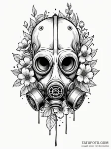 Gas mask with flowers growing from the filter... - эскиз тату (№1751939658_0, 08.07.2025 01:54) — Tatufoto.com