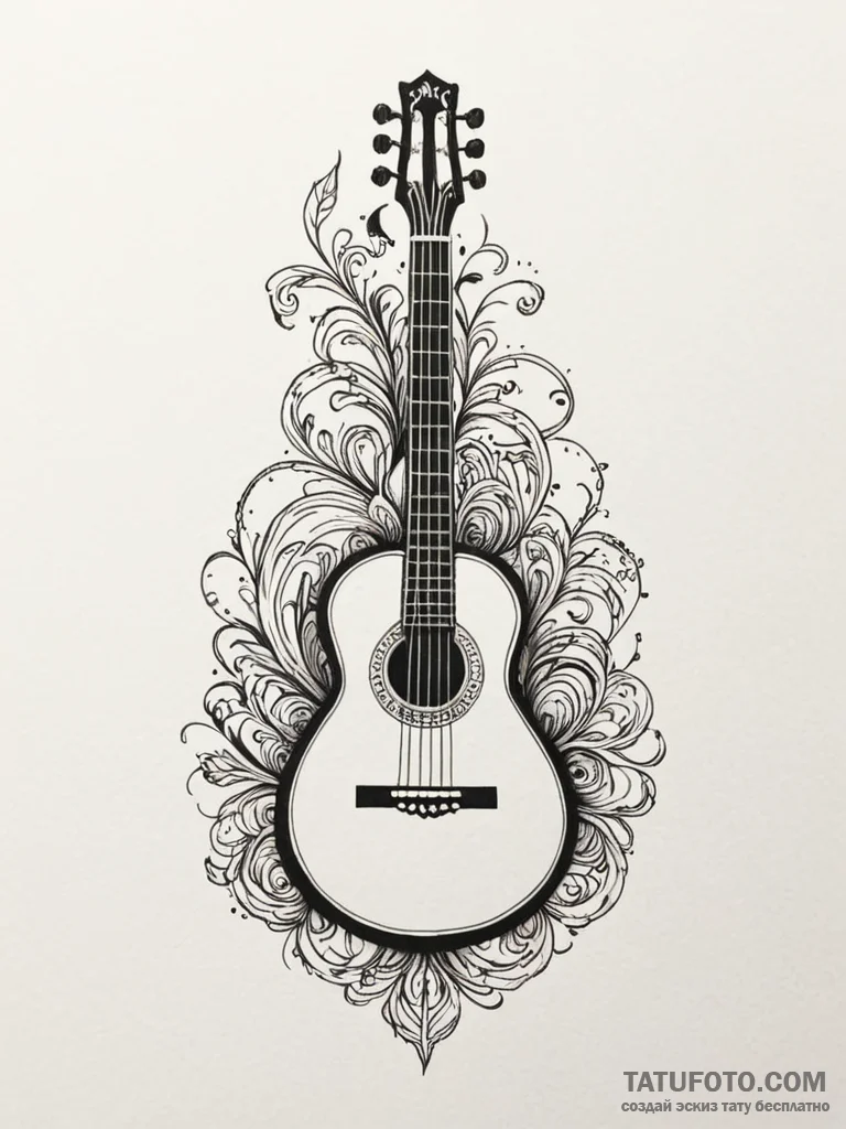 Lute made of polished, pale wood and silver s... - эскиз тату (№1751939742_0, 08.07.2025 01:55) — Tatufoto.com