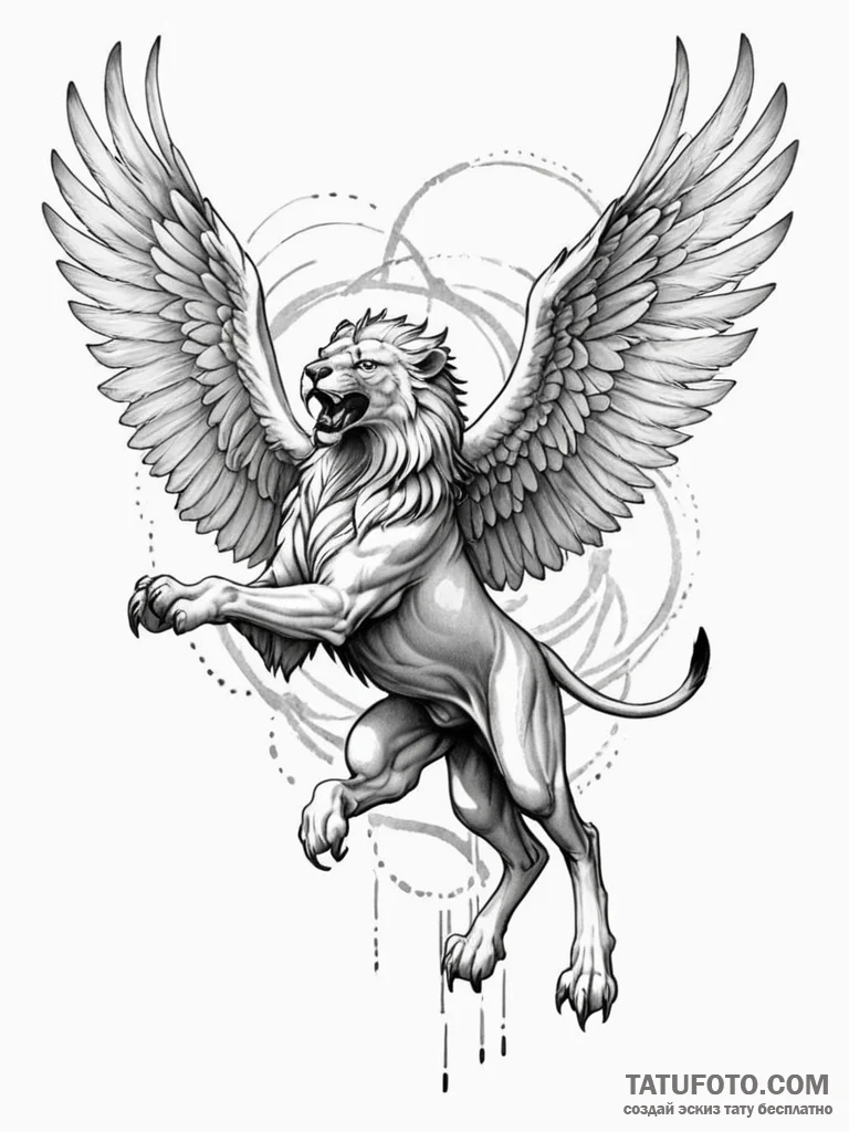 Griffin with the body of a lion and the head... - эскиз тату (№1751940249_0, 08.07.2025 02:04) — Tatufoto.com