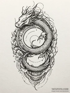 Koi dragon emerging from portal, tattoo sketc... - эскиз тату (№1751940501_0, 08.07.2025 02:08) — Tatufoto.com