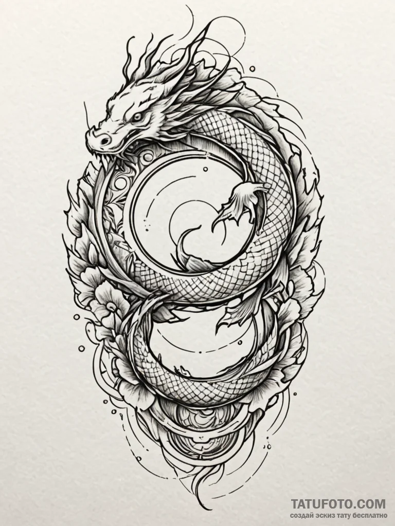 Koi dragon emerging from portal, tattoo sketc… — эскиз тату (№1751940501_0, 08.07.2025 02:08) — Tatufoto.com
