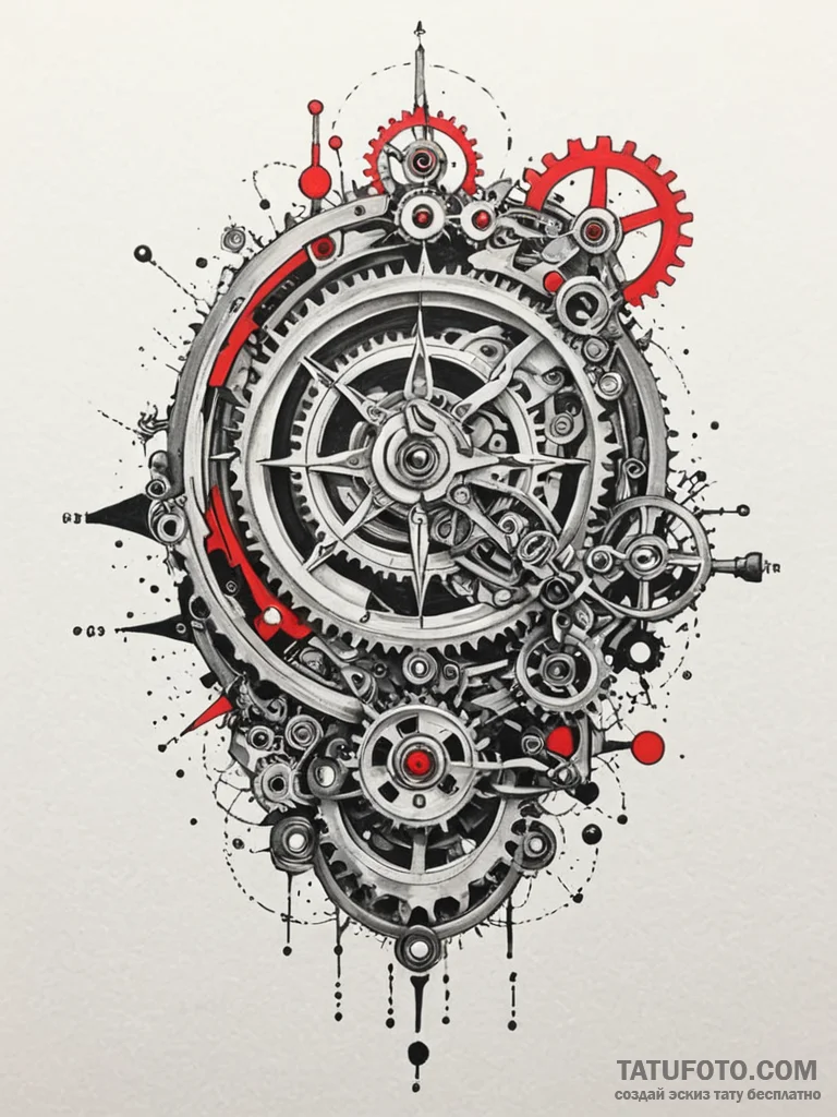 Artificer's hand assembling a complex, clockw... - эскиз тату (№1751940586_0, 08.07.2025 02:09) — Tatufoto.com