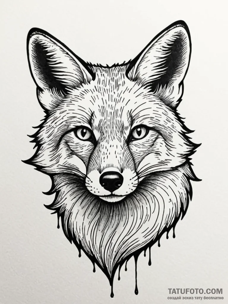 Fox, tattoo drawing outline, on a clean white... - эскиз тату (№1751940670_0, 08.07.2025 02:11) — Tatufoto.com