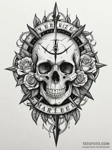Mariner compass cracked in bone hand, tattoo... - эскиз тату (№1751940927_0, 08.07.2025 02:15) — Tatufoto.com