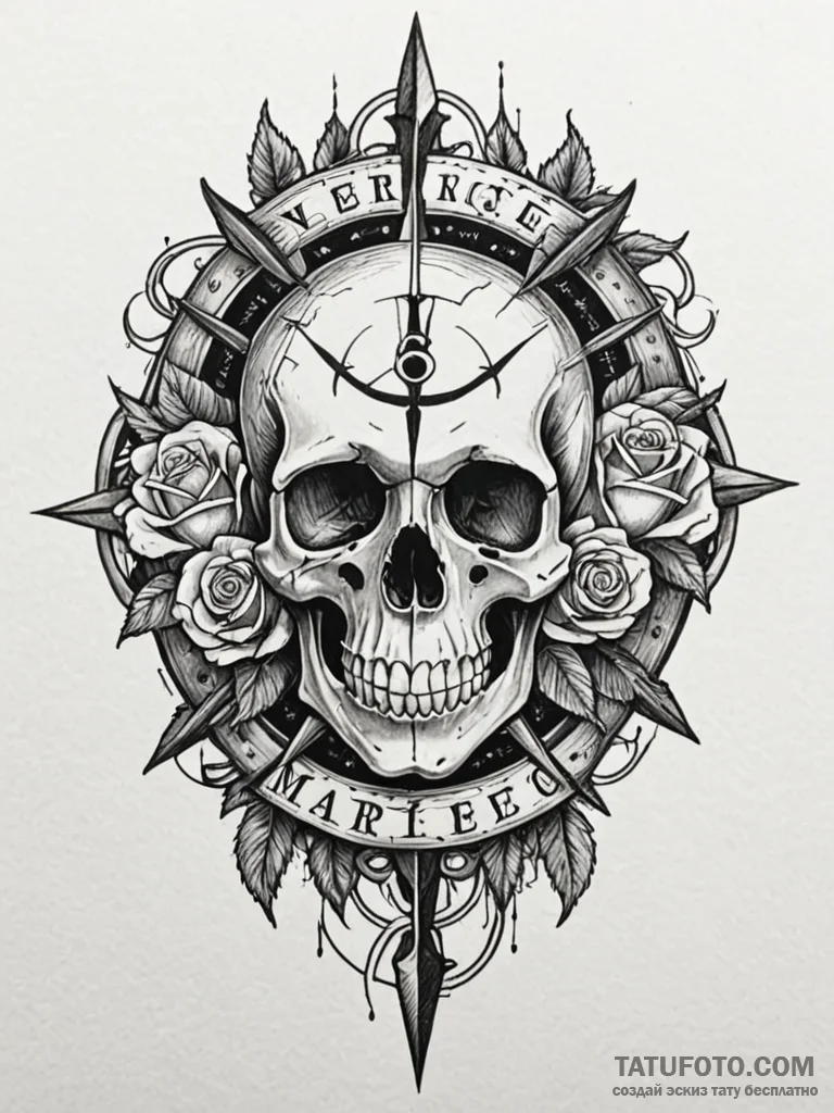Mariner compass cracked in bone hand, tattoo... - эскиз тату (№1751940927_0, 08.07.2025 02:15) — Tatufoto.com