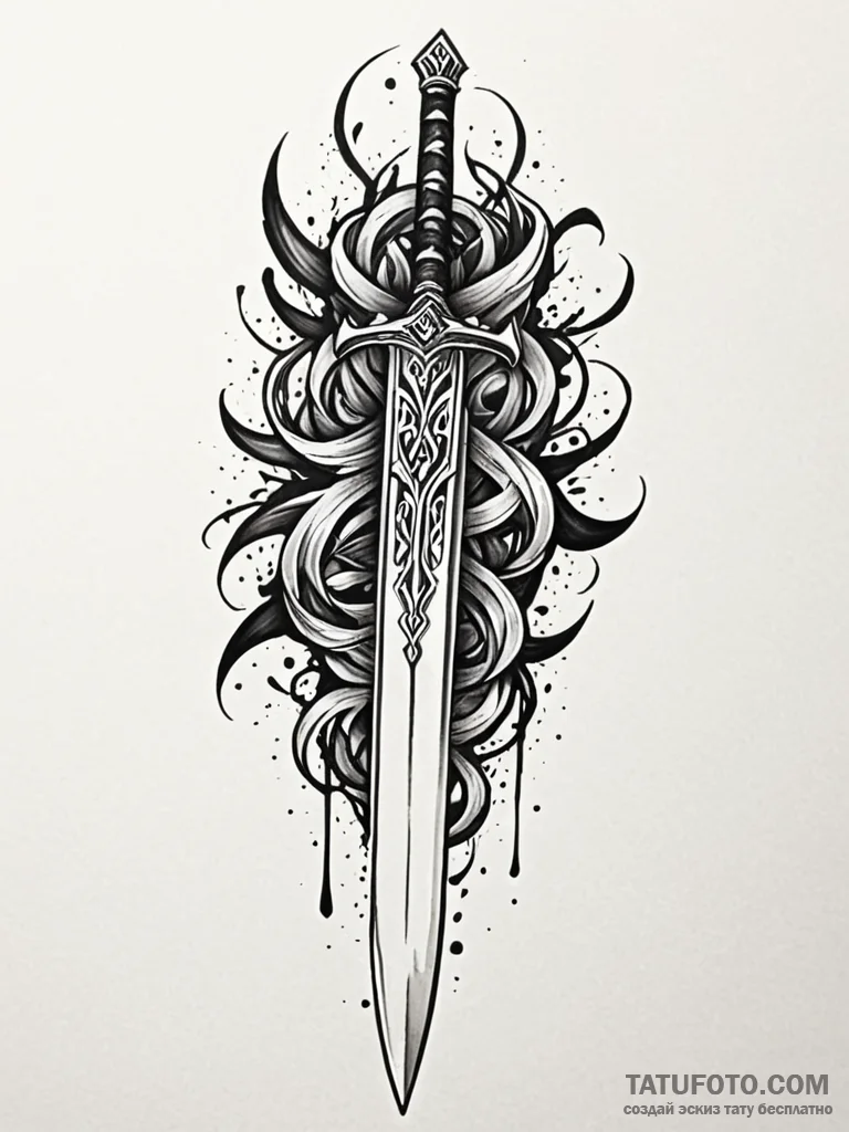 Ashen sword with runes, artistic tattoo sketc... - эскиз тату (№1751941098_0, 08.07.2025 02:18) — Tatufoto.com