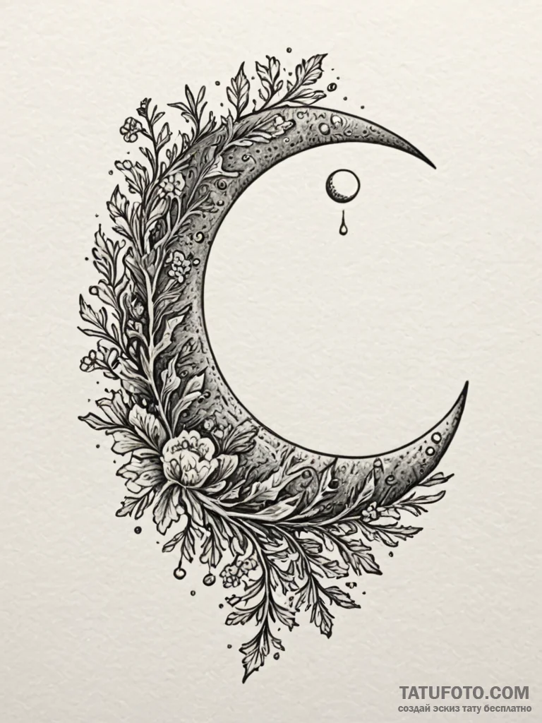 Lichen-covered blade beneath moon, tattoo fla... - эскиз тату (№1751941187_0, 08.07.2025 02:19) — Tatufoto.com