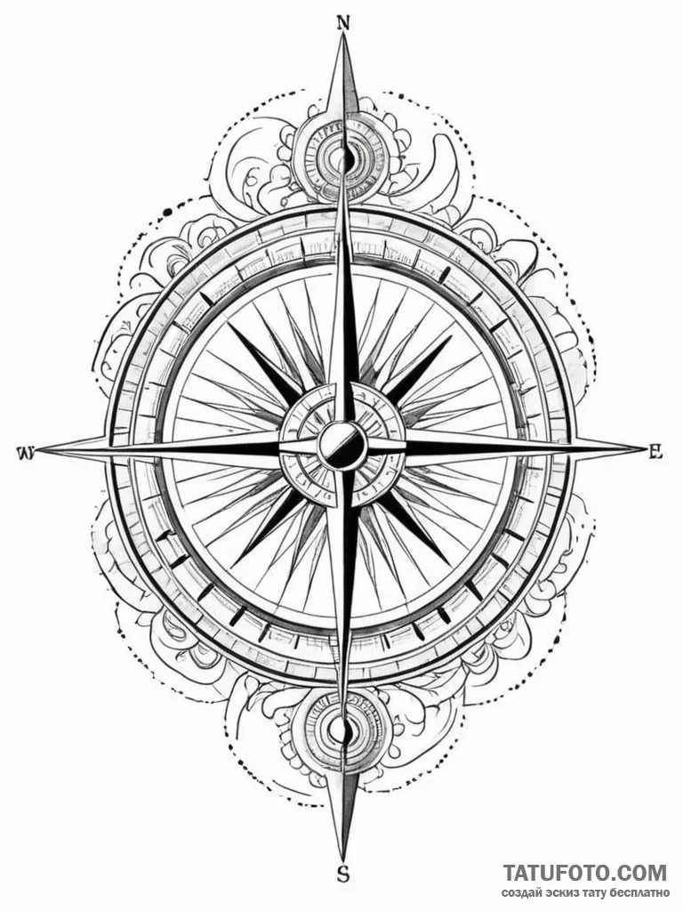 Solar compass, a tool for navigation when mag... - эскиз тату (№1751941693_0, 08.07.2025 02:28) — Tatufoto.com