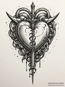 Chain-wrapped heart pierced by dagger, tattoo... - эскиз тату (№1751942029_0, 08.07.2025 02:33) — Tatufoto.com