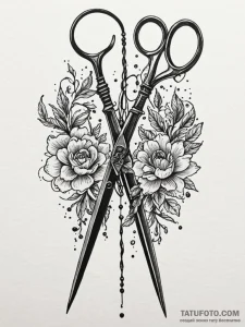 A pair of scissors cutting a string of fate,... - эскиз тату (№1751942198_0, 08.07.2025 02:36) — Tatufoto.com