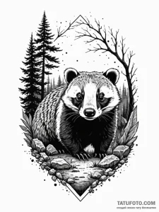 A curious badger peeking from its burrow, woo... - эскиз тату (№1751942366_0, 08.07.2025 02:39) — Tatufoto.com