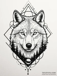 Astral wolf hunting through cosmic forest, ta... - эскиз тату (№1751942534_0, 08.07.2025 02:42) — Tatufoto.com