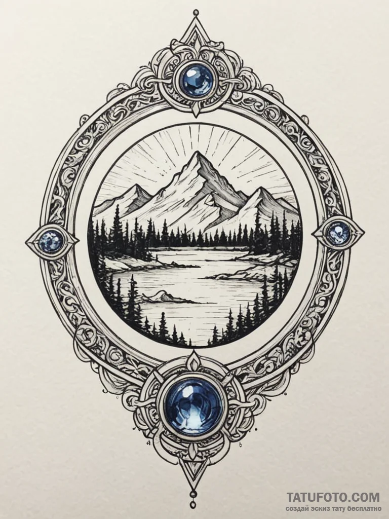Sapphire orb beneath spectral gate, tattoo sk... - эскиз тату (№1751942618_0, 08.07.2025 02:43) — Tatufoto.com